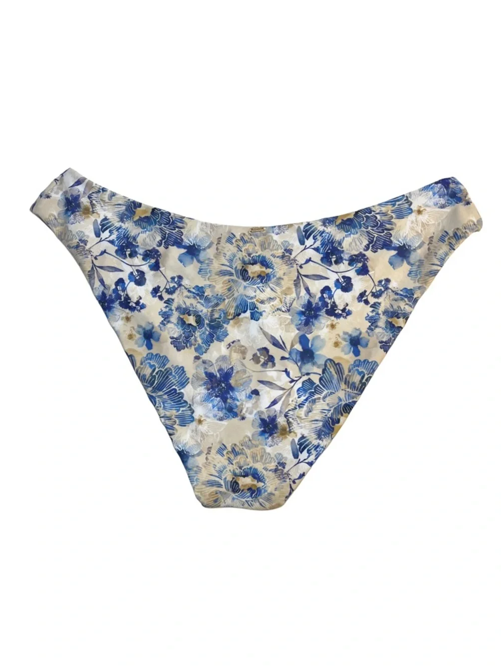 NWT Phax Floral Blue V-Front High Leg Bikini Bottom, size Large